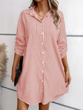 Load image into Gallery viewer, Striped Button Up Long Sleeve Mini Shirt Dress