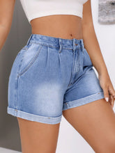Load image into Gallery viewer, Rolled Hem Mid-Rise Waist Denim Shorts