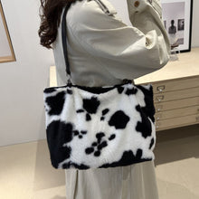 Load image into Gallery viewer, Cow Print Furry Tote Bag