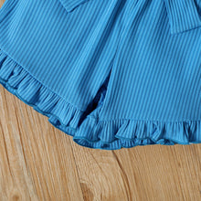 Load image into Gallery viewer, Baby Girl Ribbed Top and Belted Ruffle Hem Shorts Set