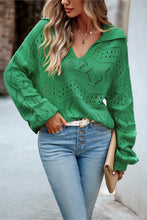 Load image into Gallery viewer, Openwork Long Sleeve Notched Neck Sweater