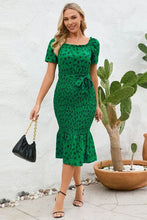 Load image into Gallery viewer, Frill Printed Tie Waist Midi Dress
