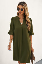 Load image into Gallery viewer, Puff Sleeve Notched Mini Shift Dress