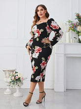 Load image into Gallery viewer, Plus Size Printed Square Neck Long Sleeve Dress