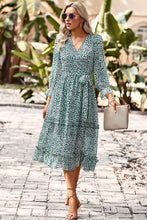 Load image into Gallery viewer, Leopard Surplice Tie Belt Slit Dress