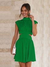 Load image into Gallery viewer, Cutout Ruched Mock Neck Mini Dress