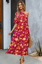 Load image into Gallery viewer, Printed One-Shoulder Tie Belt Maxi Dress