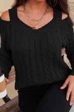 Load image into Gallery viewer, Cable-Knit Cold-Shoulder Long Sleeve Sweater