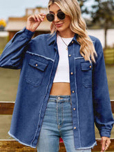Load image into Gallery viewer, Button Up Collared Neck Raw Hem Denim Top