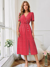 Load image into Gallery viewer, Printed Decorative Button Slit Dress
