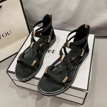 Load image into Gallery viewer, Open Toe Back Zipper Flat Sandals
