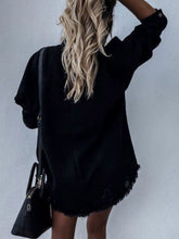 Load image into Gallery viewer, Raw Hem Collared Neck Long Sleeve Denim Jacket