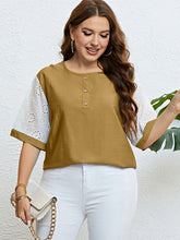 Load image into Gallery viewer, Plus Size Contrast Decorative Button Half Sleeve Top