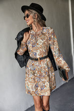 Load image into Gallery viewer, Printed Tie Neck Balloon Sleeve Mini Dress