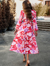 Load image into Gallery viewer, Printed V-Neck Long Sleeve Midi Dress