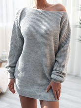 Load image into Gallery viewer, Rib-Knit Balloon Sleeve Boat Neck Sweater Dress