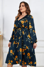 Load image into Gallery viewer, Plus Size Floral Print Surplice Neck Midi Dress