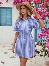 Load image into Gallery viewer, Striped Half Button Short Sleeve Midi Dress