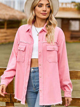 Load image into Gallery viewer, Button Up Collared Neck Raw Hem Denim Top