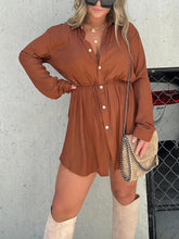 Load image into Gallery viewer, Button Up Long Sleeve Slit Shirt and Shorts Set