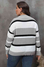Load image into Gallery viewer, Plus Size Striped V-Neck Dropped Shoulder Sweater