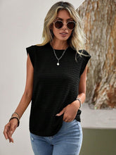 Load image into Gallery viewer, Textured Round Neck Cap Sleeve Blouse