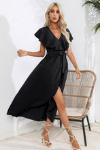 Load image into Gallery viewer, Ruffled Tied V-Neck Midi Dress