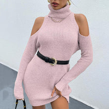 Load image into Gallery viewer, Cold Shoulder Turtleneck Sweater Dress