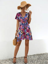 Load image into Gallery viewer, Printed Surplice Tie Waist Mini Dress