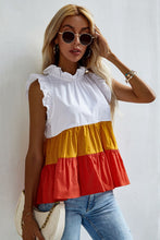 Load image into Gallery viewer, Ruffle Trim Mock Neck Sleeveless Color Block Tank Top