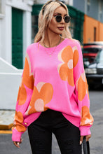 Load image into Gallery viewer, Flower Round Neck Dropped Shoulder Sweater