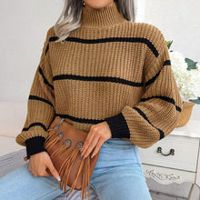 Load image into Gallery viewer, Striped Mock Neck Dropped Shoulder Sweater