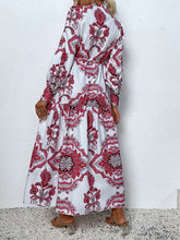 Load image into Gallery viewer, Printed Tie Waist Notched Neck Midi Dress