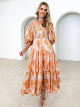 Load image into Gallery viewer, Printed Smocked Off-Shoulder Tiered Dress