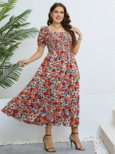 Load image into Gallery viewer, Plus Size Floral Smocked Square Neck Dress
