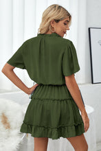 Load image into Gallery viewer, Tie Neck Frill Trim Short Sleeve Mini Dress