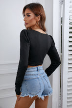 Load image into Gallery viewer, Lace Up Long Sleeve Crop Top