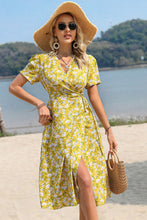 Load image into Gallery viewer, Floral Surplice Neck Short Sleeve Dress