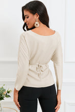 Load image into Gallery viewer, Boat Neck Back Tie Long Sleeve Satin Blouse