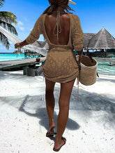 Load image into Gallery viewer, Backless Openwork Drawstring Round Neck Cover Up
