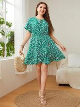Load image into Gallery viewer, Plus Size Printed Tie Neck Ruffled Dress