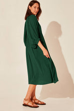 Load image into Gallery viewer, Tie Neck Lantern Sleeve Midi Dress