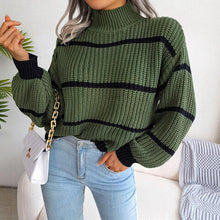 Load image into Gallery viewer, Striped Mock Neck Dropped Shoulder Sweater