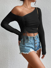 Load image into Gallery viewer, Asymmetrical Long Sleeve Side Tie Cropped Blouse