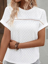 Load image into Gallery viewer, Eyelet Round Neck Short Sleeve Blouse