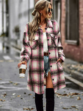 Load image into Gallery viewer, Plaid Button-Up Longline Jacket with Pockets