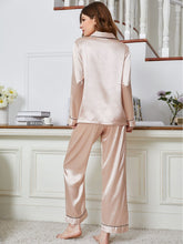 Load image into Gallery viewer, Lapel Collar Long Sleeve Top and Pants Pajama Set