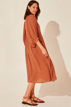Load image into Gallery viewer, Tie Neck Lantern Sleeve Midi Dress