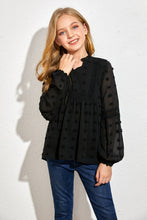 Load image into Gallery viewer, Girls Swiss Dot Spliced Lace Notched Blouse