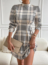 Load image into Gallery viewer, Houndstooth Mock Neck Cinched Mini Dress